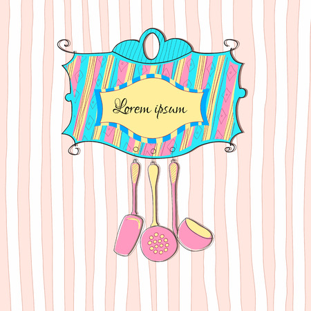 Sticker and label design for food packaging and kitchen utensils. Vector illustrationのイラスト素材