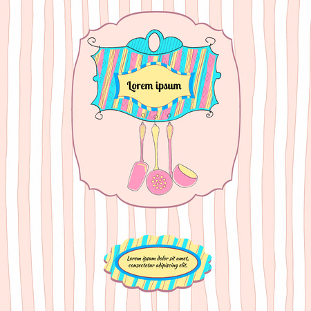 Sticker and label design for food packaging and kitchen utensils. Vector illustrationのイラスト素材
