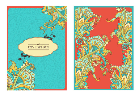 Template vintage invitations, postcards and advertising posters with decorative Baroque background. Vector illustrationのイラスト素材