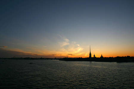 Sunset over the Peter and Paul Fortress in Saint Petersburg, Russia