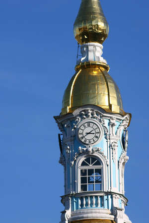 Clock on belfry in Saint Petersburg Russiaの写真素材