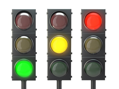 Set of traffic lights with red, yellow and green lights isolated on white background Set of traffic lights with red, yellow and green lights isolated on white background
