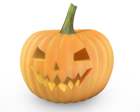 Holiday pumpkin jack lantern isolated on white backgroundの写真素材