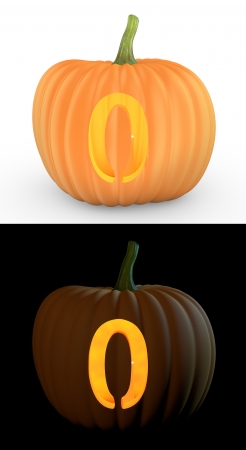 Number 0 carved on pumpkin jack lantern isolated on and white backgroundの写真素材