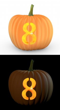 Number 8 carved on pumpkin jack lantern isolated on and white backgroundの写真素材