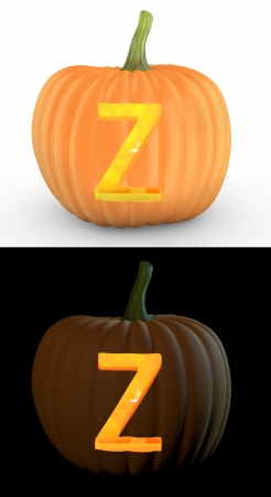 Z letter carved on pumpkin jack lantern isolated on and white backgroundの写真素材