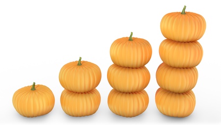 Graph made of orange pumpkins isolated on white backgroundの写真素材