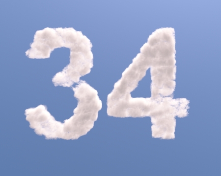 Number 3 and 4 cloud shape, isolated on white background