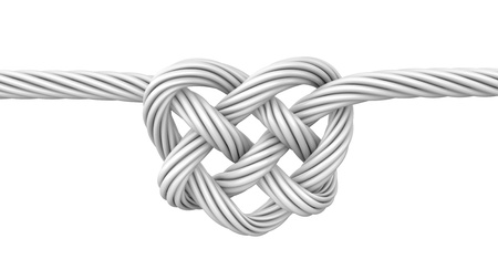 White heart shaped knot, isolated on white backgroundの写真素材