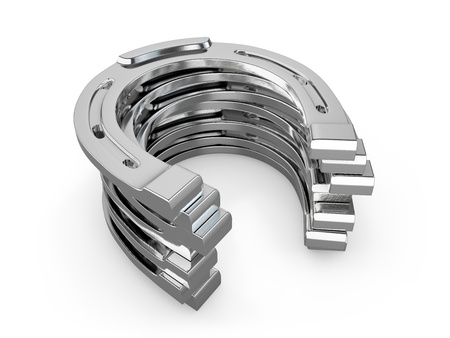 Few silver horseshoes isolated on white backgroundの写真素材
