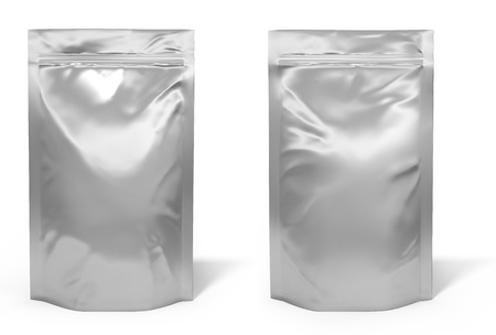 Foil bag package isolated on white backgroundの写真素材