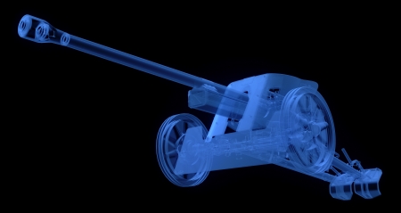 X-ray of artillery cannon on black backgroundの写真素材