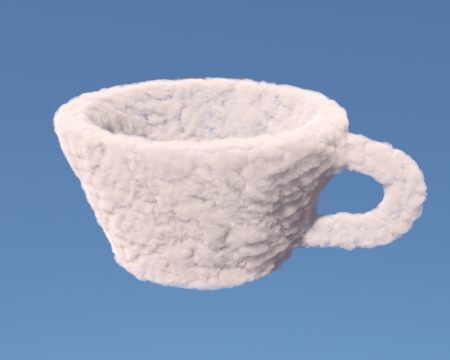 Empty cup made of clouds on blue backgroundの写真素材