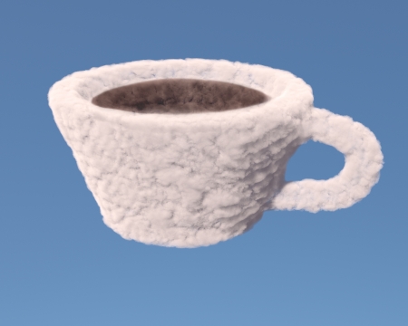 Cup of coffee or tea made of clouds on blue backgroundの写真素材