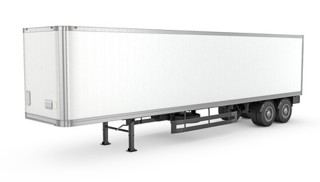 Blank white parked semi trailer, isolated on white background