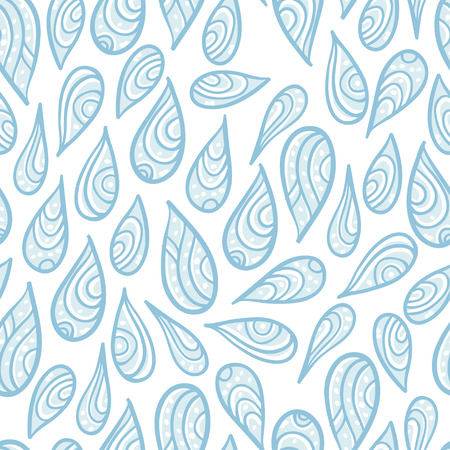 Vector seamless pattern with cute abstract blue doodle drops on white background. Beautiful abstract handy pattern.のイラスト素材