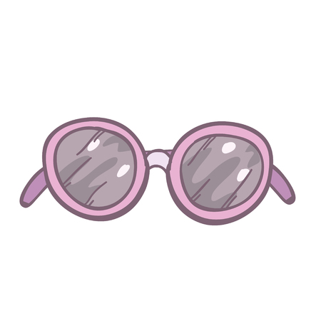 Vector illustration with cute woman sun glasses. Cute doodle pink sun glasses. Cartoon illustration with glasses.のイラスト素材