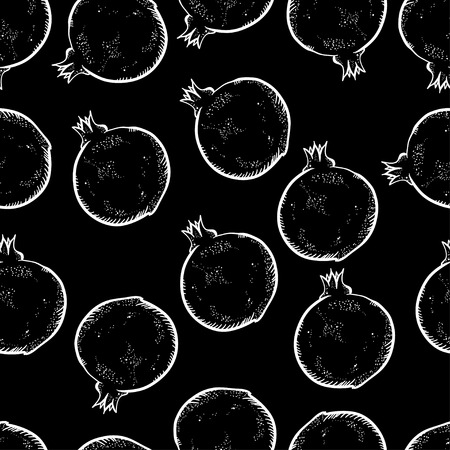 Vector seamless pattern with beautiful pomegranates. Seamless pattern on black background. Summer pattern. Fruit pattern. Thai pattern with doodle fruits.のイラスト素材