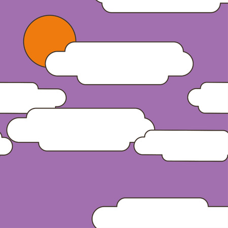 vector seamless pattren with flat sun and clouds on violet backgroundのイラスト素材