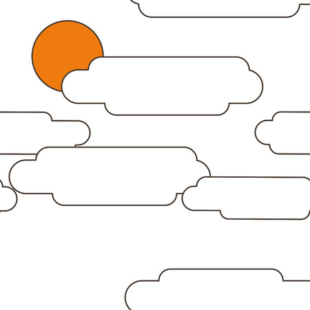 vector seamless pattren with flat sun and clouds on white backgroundのイラスト素材