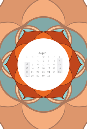 August calendar 2017 mandala ribal styleのイラスト素材