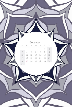 December calendar 2017 mandala ribal styleのイラスト素材