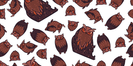 vector seamless pattern with doodle owls on white backgroundのイラスト素材