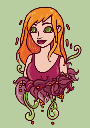 vector illustration with girl portrait and flowersのイラスト素材