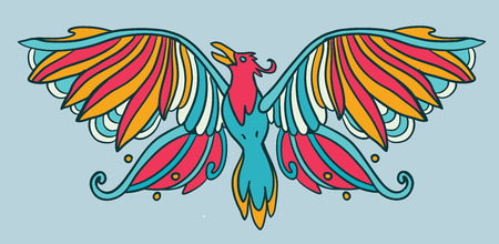 Illustration with doodle bright birdのイラスト素材