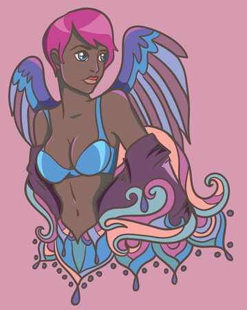 Vector illustration with sexy girl angel and ornamentのイラスト素材