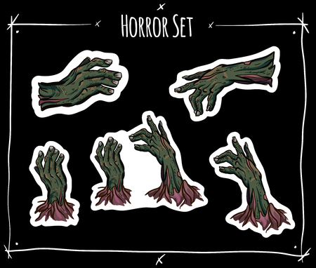 Vector sticker set with zombie hands on black backgroundのイラスト素材