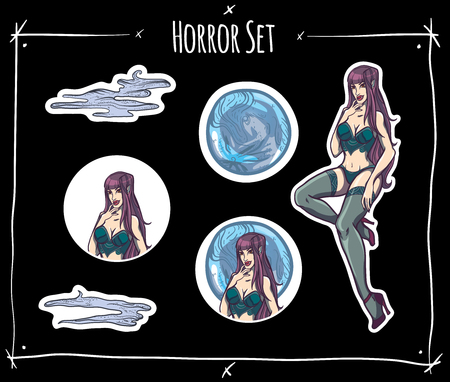 Vector sticker set with sexy vampire for halloweenのイラスト素材