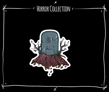 vector sticker with grave and trees on black backgroundのイラスト素材