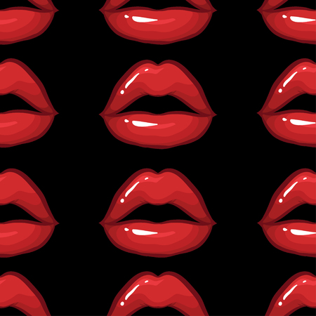 vector seamless pattern with sexy red lips on black backgroundのイラスト素材