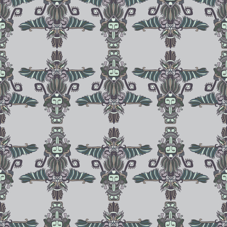 vector seamless pattern with grey totems aztec on light grey backgroundのイラスト素材