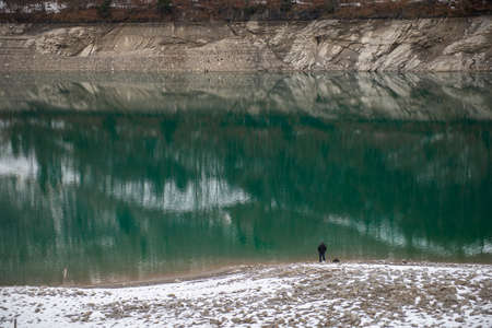 Aerial view of mountains lake Lungernersee, Lungern, Switzerlandの写真素材