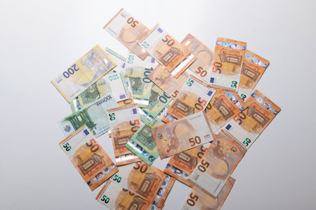 Money euro banknotes on a white background.の写真素材