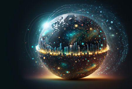 Virtual Global Internet connection metaverse,  digital link tech, big data concept. Generative AI.の写真素材