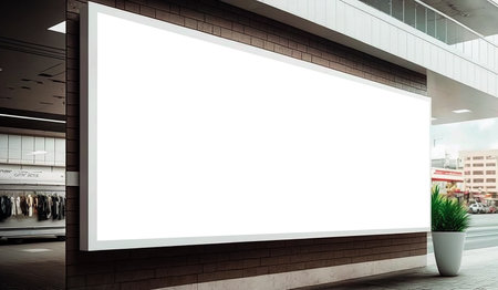 Empty Blank White Mockup Signboard for shopping center or business advertisement board space. Generative AI.の素材