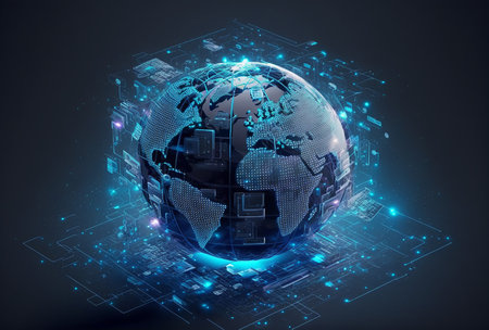 Virtual Global Internet connection metaverse,  digital link tech, big data concept. Generative AI.の素材