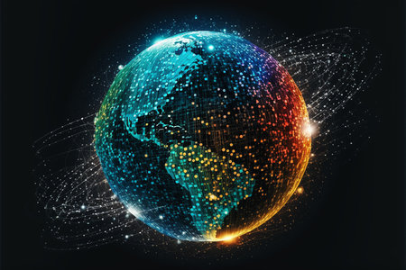 Virtual Global Internet connection metaverse,  digital link tech, big data concept. Generative AI.の素材