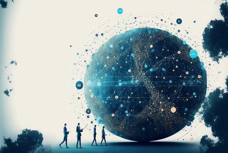 Virtual Global Internet connection metaverse,  digital link tech, big data concept. Generative AI.の素材