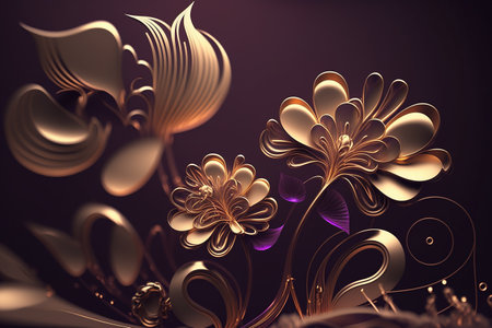 Abstract background of stylized flowers in shades of gold and purple, jewelry design. Generative AI.の素材