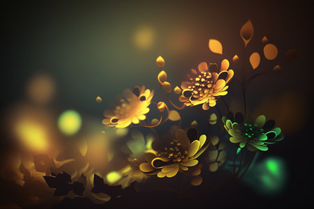 Floral background at green, yellow and golden color tones, copy space. Generative AIの素材