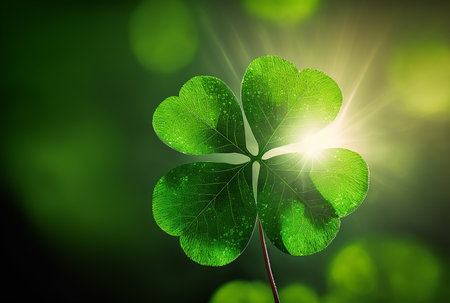 Four leaf clover luckyon sunshine background. St. Patrick's Day backdrop. Generative AIの素材