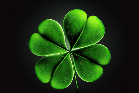 Four leaf clover luckyon dark background. St. Patrick's Day backdrop. Generative AIの素材
