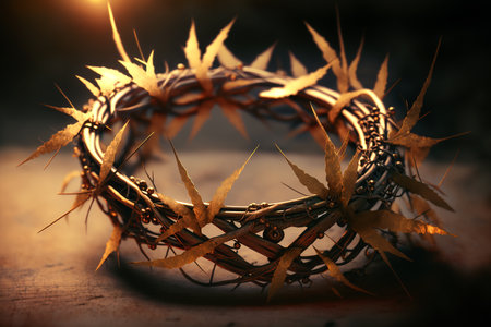 Crown of thorns on golden light background, generative aiの素材