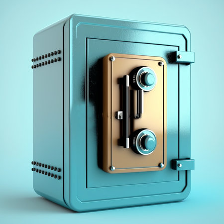 Blue money safe with gilded doors, generative aiの素材
