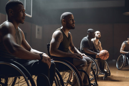 Disabled basketball team indoor. Diversity and inclusion concept. Generative AIの素材