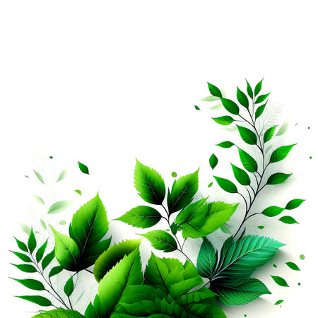 Green leaves on a white background, generative aiの素材